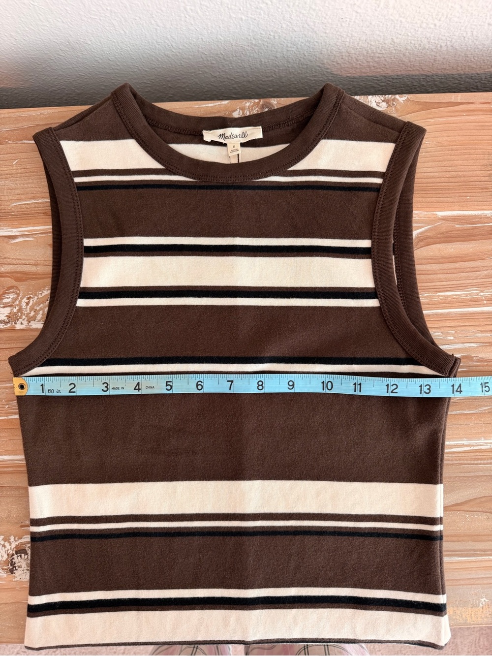 Madewell ‘90’s Shell Tank Brown Cream Black Stripes Tank (Size Small) - Picture 11 of 12
